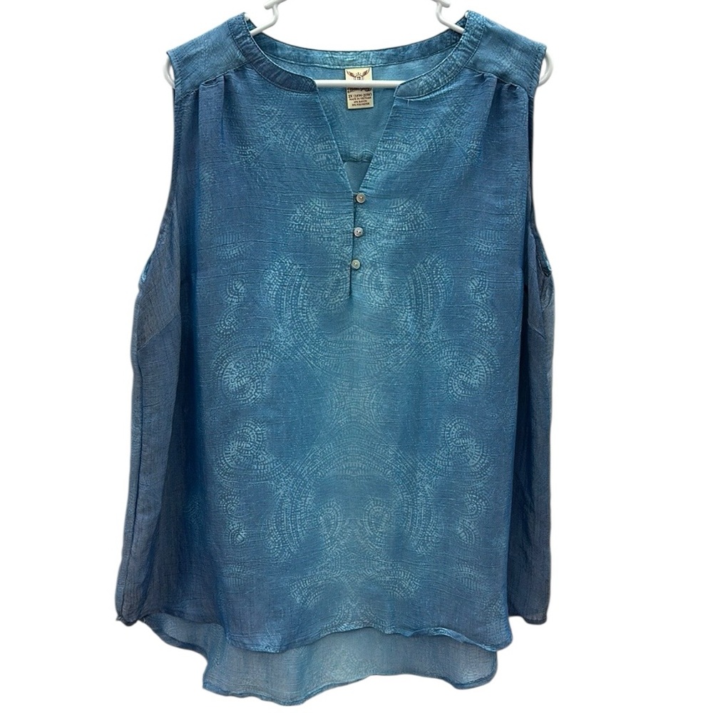 Faded Glory Blue Paisley Sleeveless Y Neck Hi Lo Rayon Blend Tunic Blouse 2X